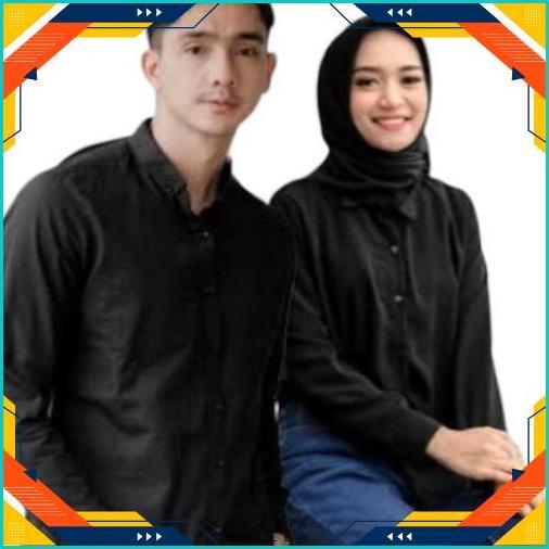 Kemeja Couple Polos Baju Pasangan Wanita Pria Lengan Panjang hitam Diskon Imlek
