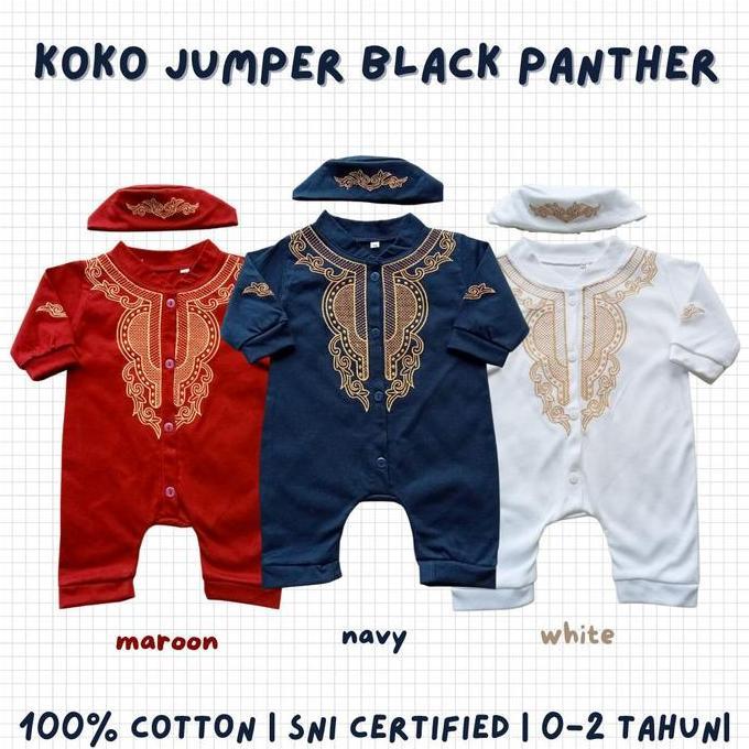 Romper Koko Bayi 0 12 6 Bulan Jumper Koko Free Peci Anak Laki Laki Baby Koko Black Panther Baju Kodo