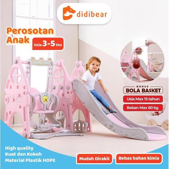 Kenjana_shop39 - Didibear 3in1 perosotan anak premium dilengkapi ayunan dan ring basket seluncuran a