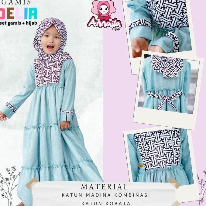 Set Gamis Anak Delia Gamis Kombinasi Katun Madina Annaila Hijab Baju Lembut