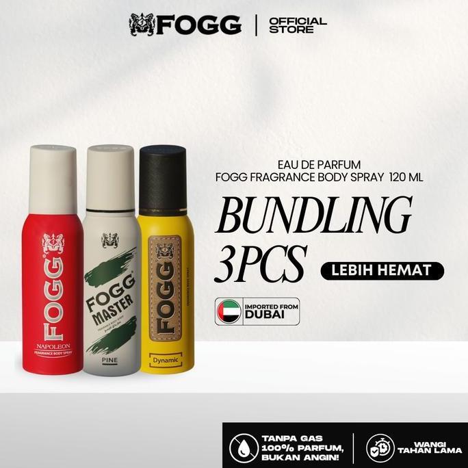 Fogg Bundling 3 Pcs - Parfum Body Spray 120ml Marco Napoleon Dynamic Wangi Tahan Lama Tanpa Gas Terl