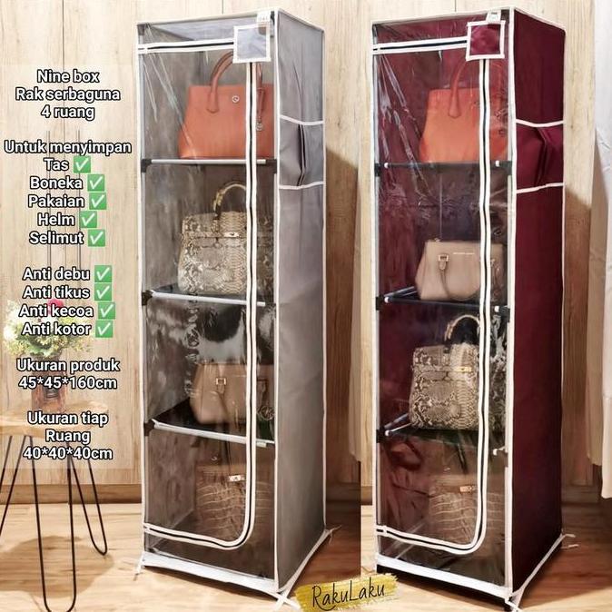 NINE BOX RAK TAS 4 RUANG / RAK SERBAGUNA / LEMARI MULTIFUNGSI / RAK BONEKA / LEMARI TAS