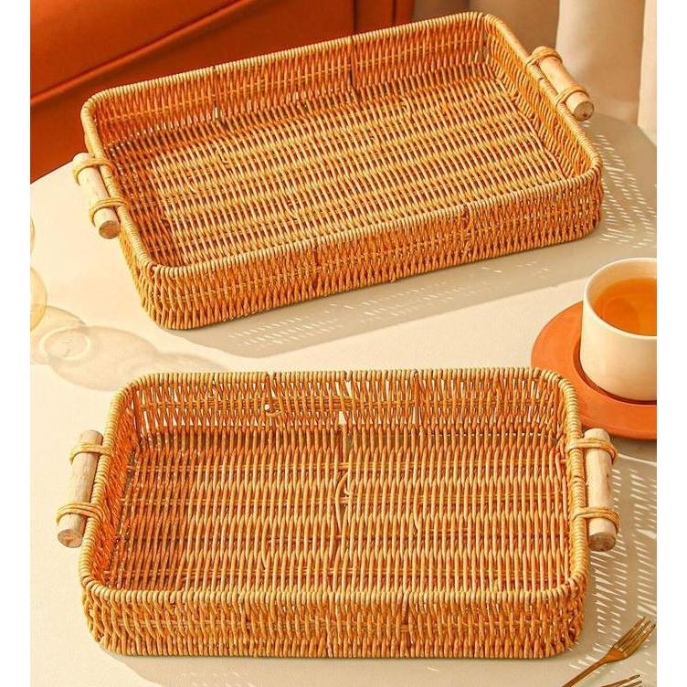 Slyz Tatakan Nampan Rotan Fruit Tray Basket With Handle Model Square - Slyz22 LC