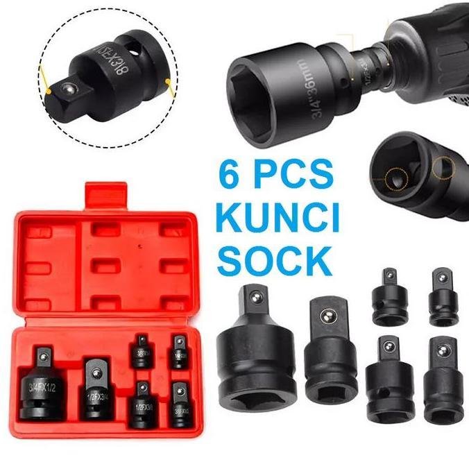 KUNCI SOCK RACHET 6 PCS CONVERTER ADAPTOR MATA SOK STANG L IMPACT SET 1/4 3/8 1/2 3/4 SAMBUNGAN SOKE