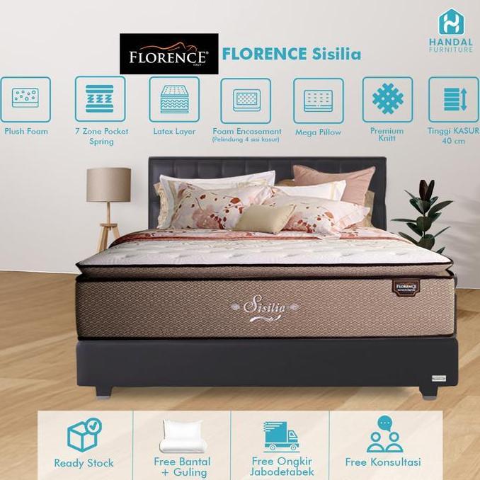 Kasur Springbed Florence Sisilia 100X200, 120X200, 160X200, 180X200, 200X200 Pocket Anti Guncang Lat
