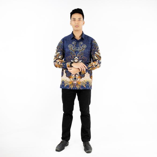 RICARDO Kemeja Batik Pria Biru Lengan Panjang 32581 Original