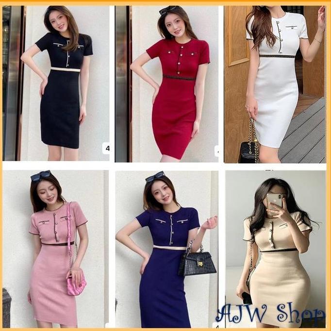LA15 - [SBG] Dress Wanita Casual Rajut Lengan Pendek | Mini Dress Elegan Lengan Pendek | Drees Simpl