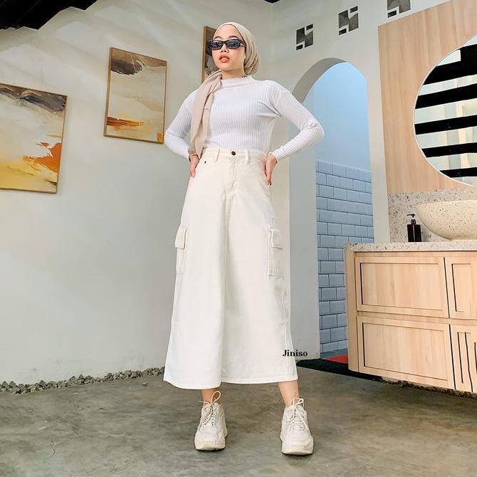 JINISO SEVENTY - 984 Cargo Highwaist Rok Jeans Wanita Warna Khaki SS