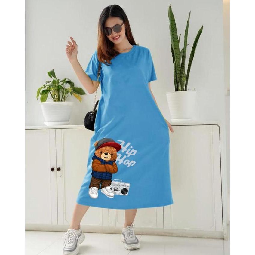 AI90 >> Dress Wanita Lengan Pendek / Dress Wanita Rumahan / Dress 3 Ukuran L XL Dan XXL Casual Midi