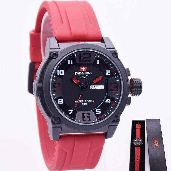 AI204 - JUAL SWISS ARMY ORIGINAL SA47739 TALI RUBBER JARUM MERAH - JAM TANGAN PRIA - BONUS BATERAI C
