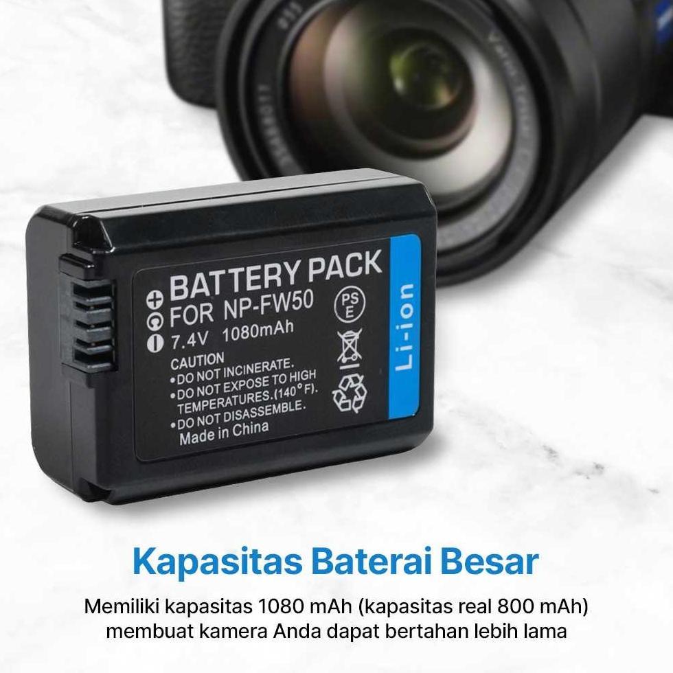 TERBARU Baterai Kamera NP-FW50 Untuk Kamera Sony Alpha A6500 A6300 A6000 A5000 1080mAh