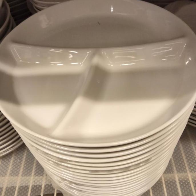 Piring Kaca Keramik Sekat Laut Pauk Putih Polos Cantik Ukuran 22cm SM