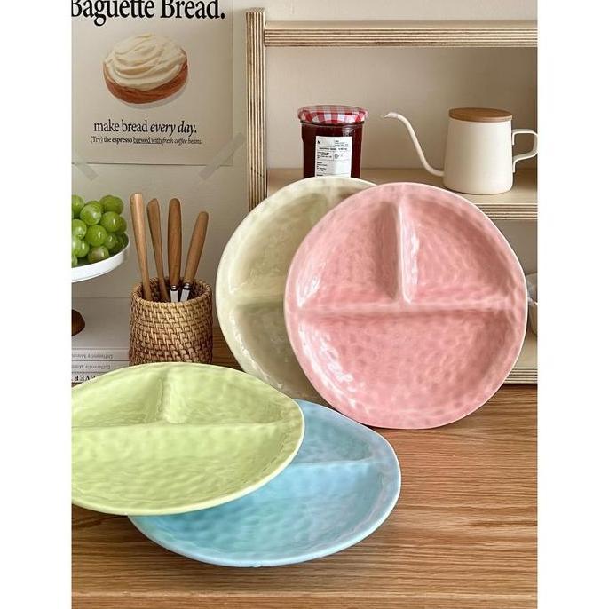 [JAFA] NIMA Piring Keramik Sekat Bentuk Kotak Bulat Warna Soft Cantik SM