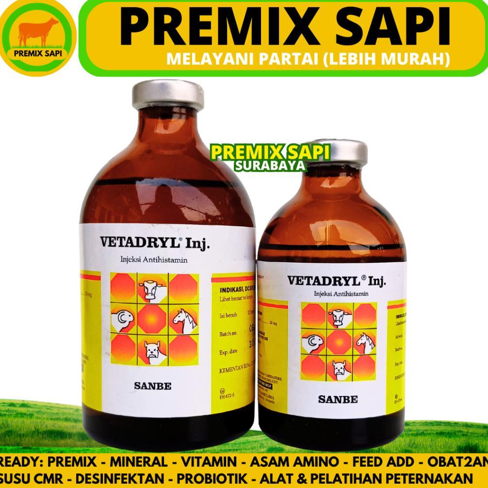 VETADRYL INJEKSI 50ml & VETADRYL 100ml - Obat Antihistamin Hewan Sapi Kuda Domba Kambing Babi Anjing