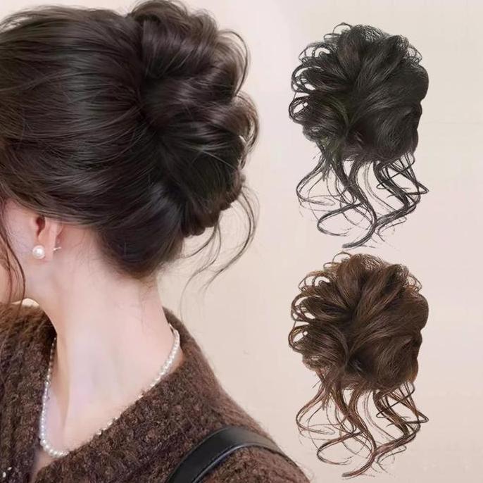 RETEKNO Ikat Rambut Palsu Bun Wig Keriting Besar Ekor Urai Ponytail Model Keriting Jepit Korea Rambu
