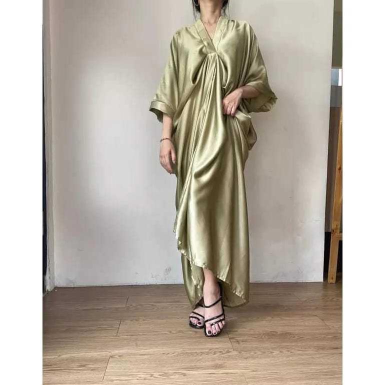 New Deals Terbaru Gamis Kaftan Thania Satin Silk Premium Polos Remaja Lebaran Natal Imlek Murah Terl