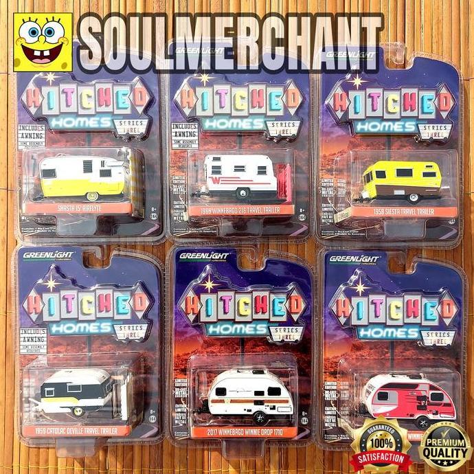 Greenlight Hitched Homes 3 Set 6 Pcs Travel Trailer Car
