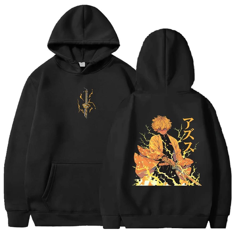 Zenitsu Demon Slayer Anime Hoodies for Men Women Clothing Fall Winter Fleece Loose Sweatshirts Long 
