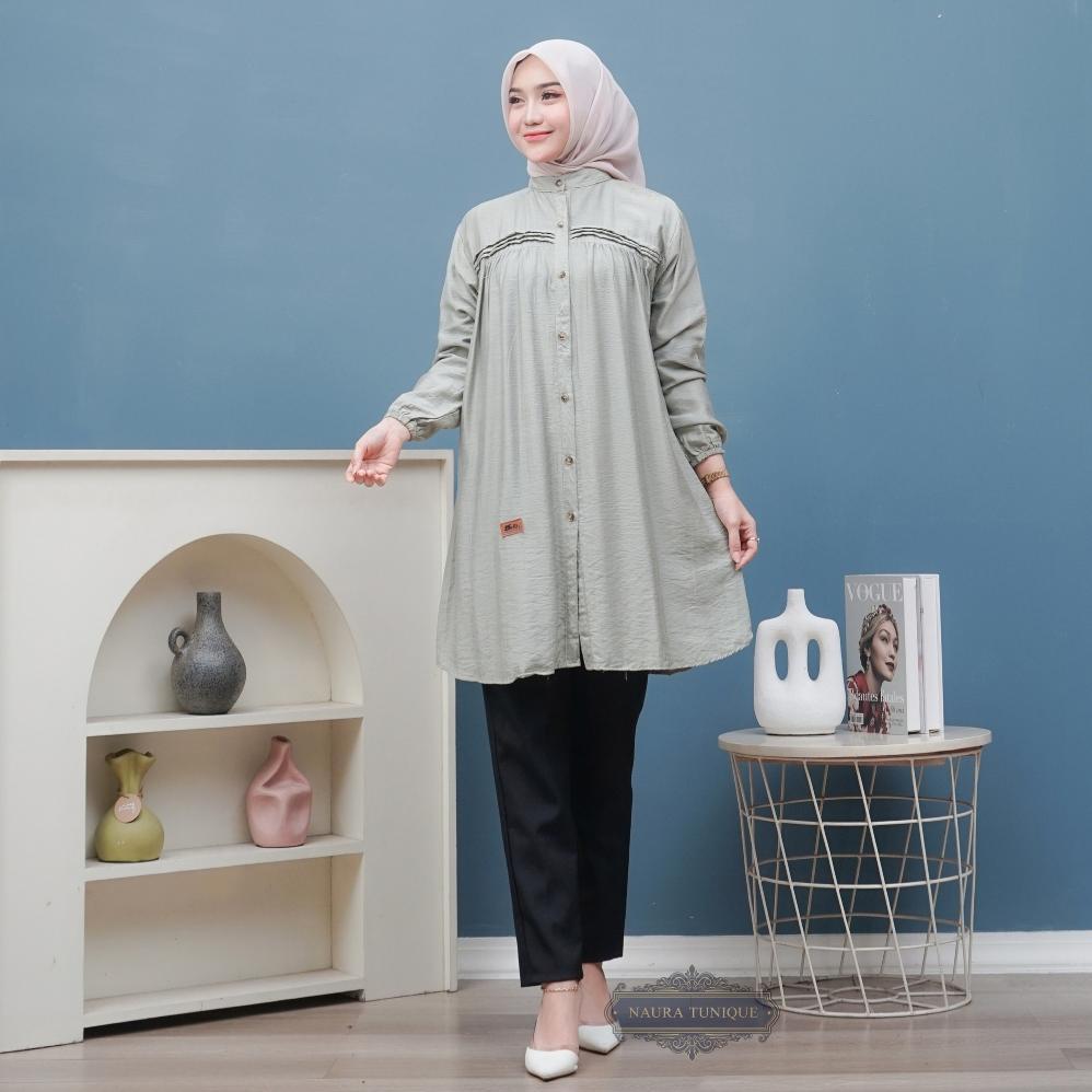 NEW ( JUMBO ) KAISA TUNIK POLO LINEN KEMEJA LONG TUNIK ATASAN WANITA LD 110-130 BY NAURA TUNIQUE