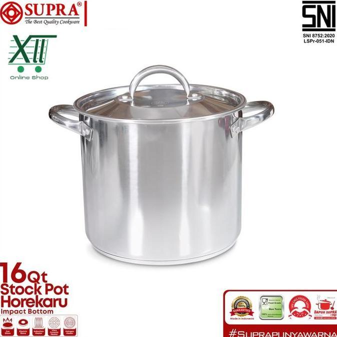 Supra Horekaru Stockpot 16 Qt Panci Stock Pot Professional Double Bottom Stainless Steel 15 Liter
