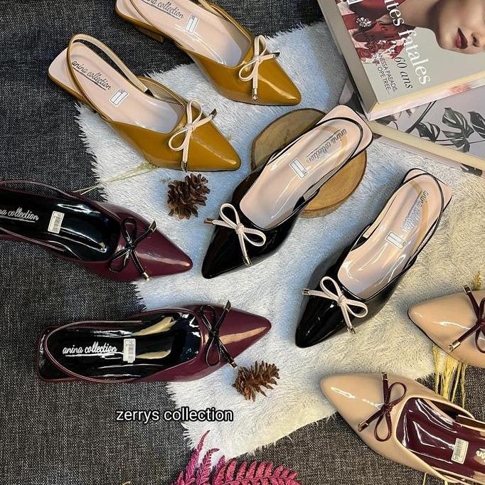 DB247 - Zerrys Collection Sepatu Selop Heel Pita Wanita Warna Mahogani Sandal Heel Mules Tali 3cm Ny