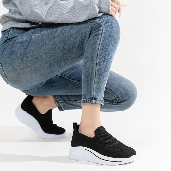 DI55 >> SHION Sepatu Sneakers Wanita Rajut Tanpa Tali Kualitas Import A-6614