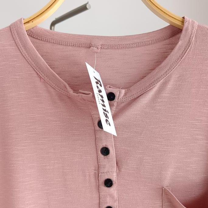 Viral  Atasan Oblong Basic Rayon Ramise - Kaos Lengan Panjang Busui Friendly - Baju Oval Kancing Ram