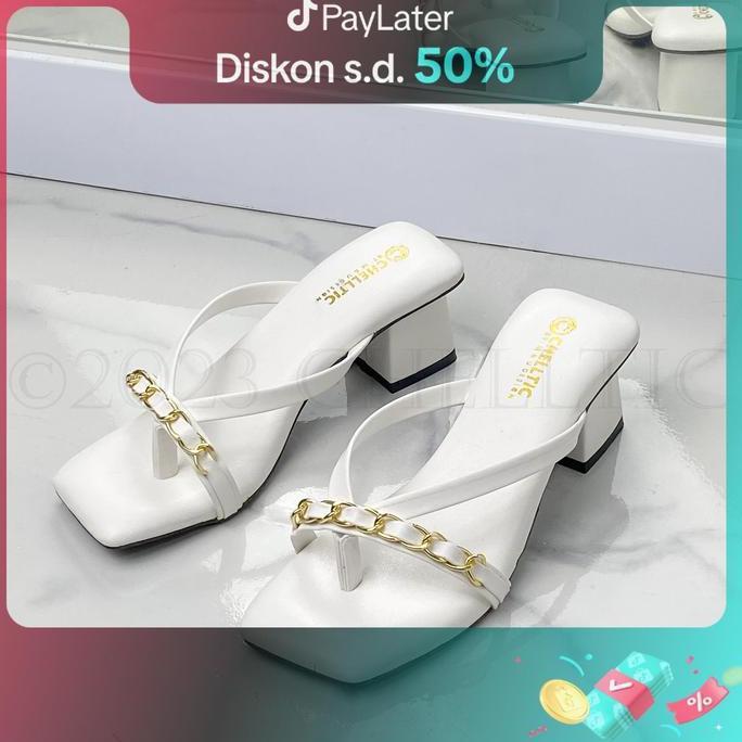 DR317 - Sandal Heels Tali Strap Jepit Wanita 5 Cm Warna Hitam Putih Salem Abu Ukuran 37-40 Sendal