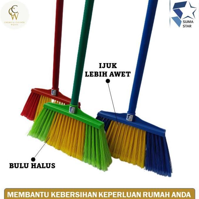 Sapu Lantai Plastik Warna Gagang Kayu Sapu Lantai Ijuk Sintesis Awet