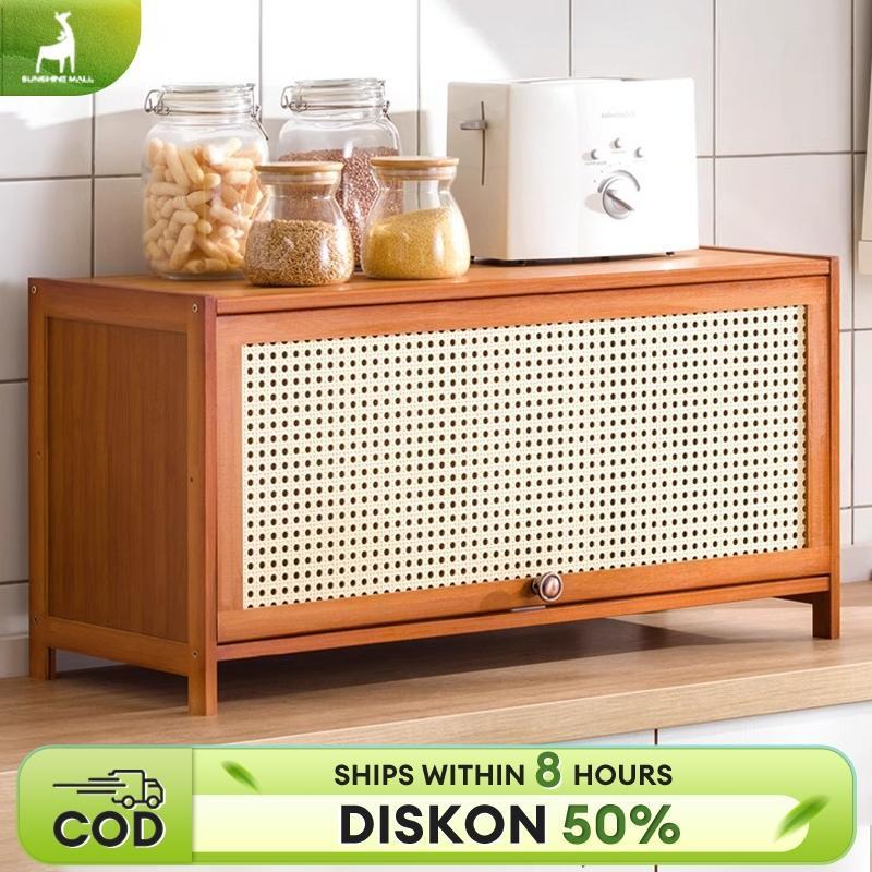 Rak Bumbu Dapur Kayu Rak Meja Rak Penyimpanan Meja Bertingkat Microwave Piring Perlengkapan Dapur