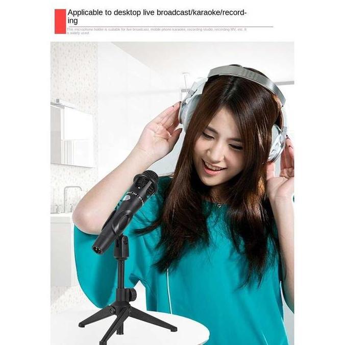 Volwe- Stand Mic/ Tiang Mic Pendek Gratis Holder Jepit Mic