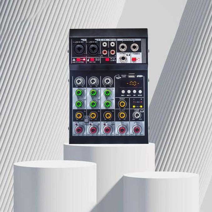 Volwe- Mixer Audio Digital Mini Murah Mixer 4 Channel Pc Soundcard Bluetooth Karaoke Player Profesio