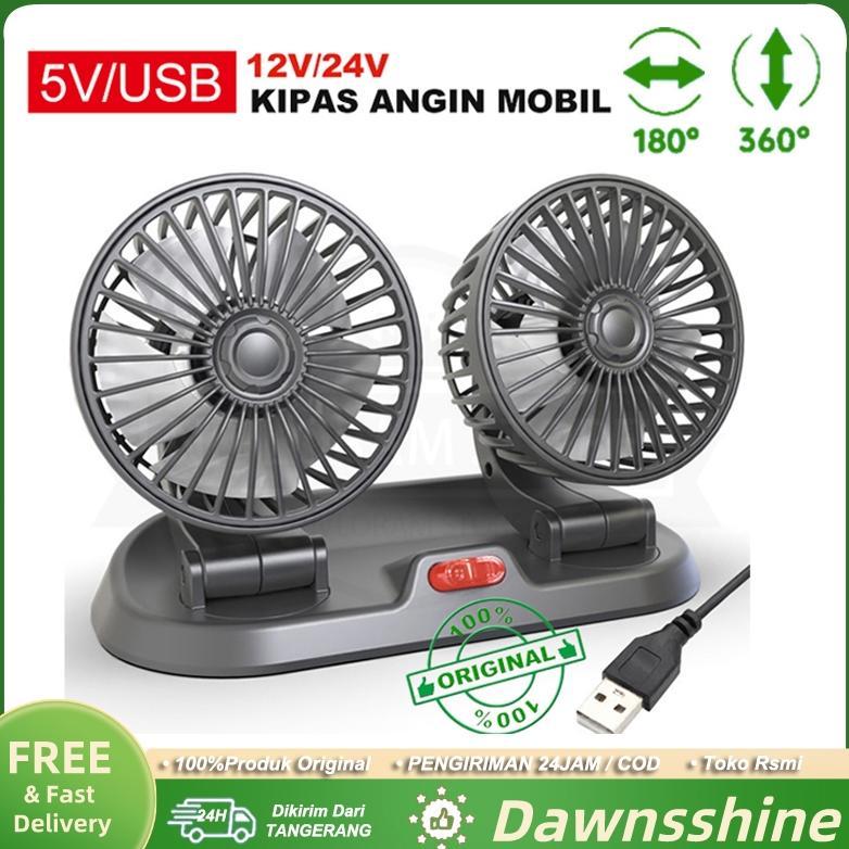 pengiriman cepat Kipas Angin Mobil 24/12 Volt Portable Mobil Gantung Kipas Mobil USB Double-Head Fan
