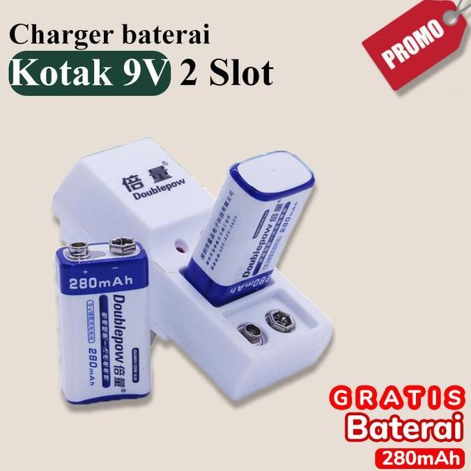 CHARGER BATU BATERAI KOTAK 9V 2 SLOT CAS BATRAI BATRE RECHARGEABLE
