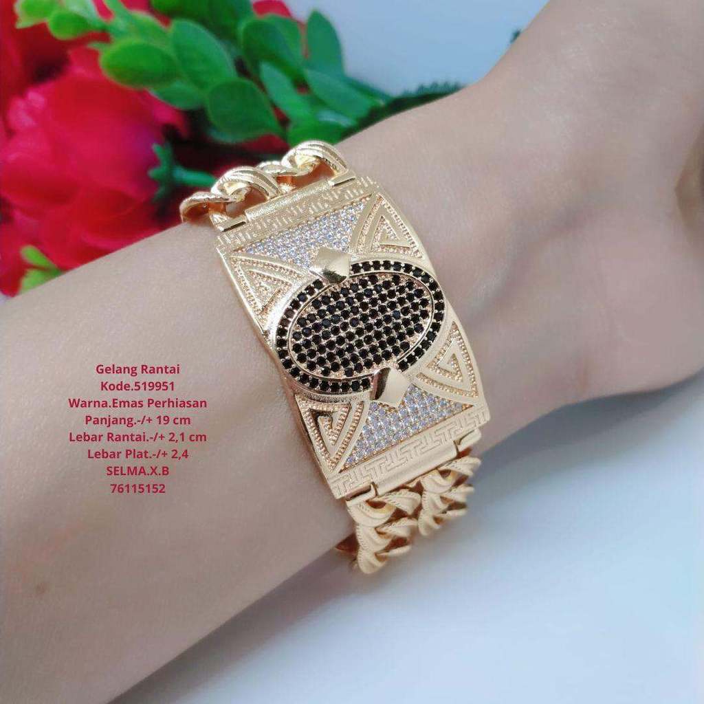 Gelang Rantai Plat Jumbo Titanium Lapis Emas Dewasa
