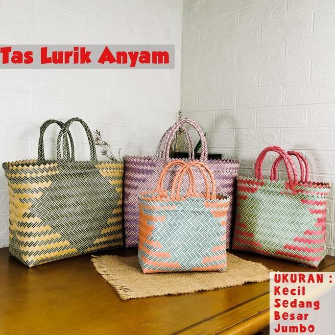 Tas lurik anyaman Tas keranjang anyaman Tas belanja 10 pcs