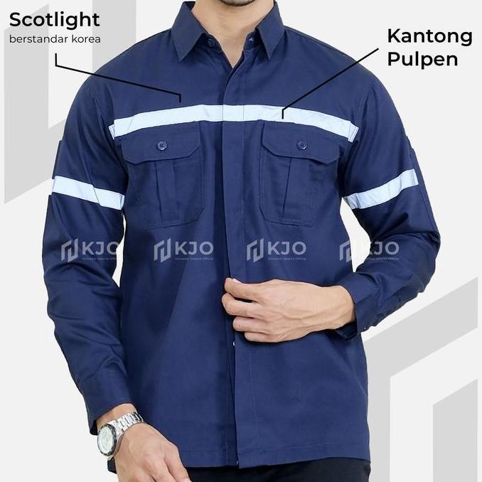 Baju Atasan Seragam Kemeja Proyek Safety K3 Lengan Panjang Navy