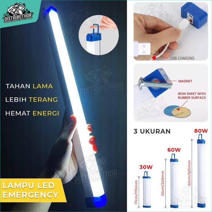 Bisadisini- Lampu Neon Led Panjang T7 Usb Bolam Let Portable Emergency Lamp Darurat Mati Lampu Lid T