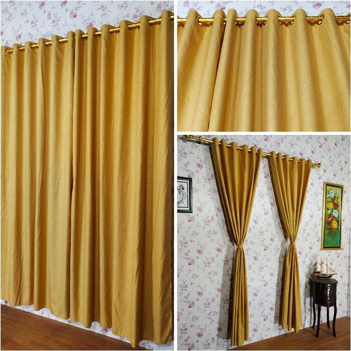 Dimari- Gorden Jendela Pintu Minimalis Polos Embos Warna Gold Smokring 12 Lubang