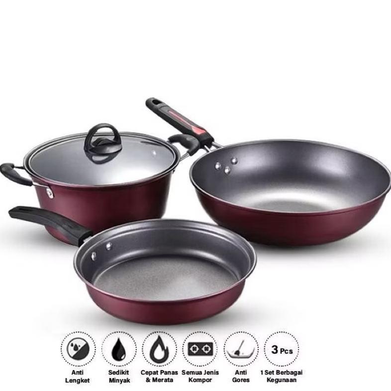 Cookware Set Qme / Panci Set Teflon Wajan Serbaguna