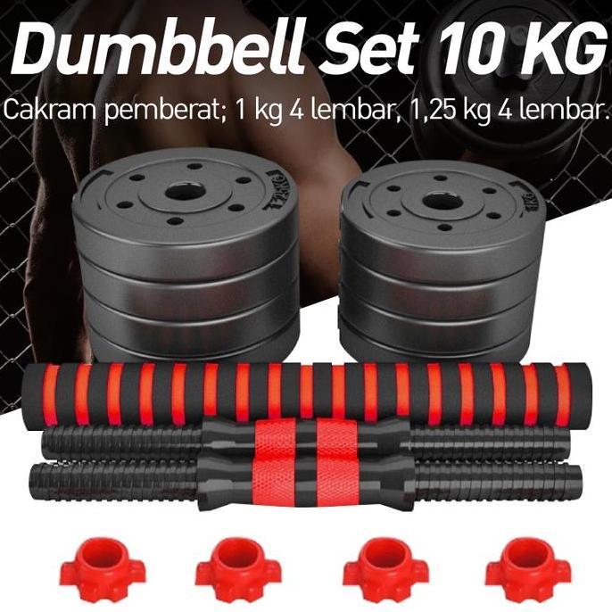 Otwsehat- Bgsport Dumbbell Pvc 10Kg Adjustable + Barbel - Set Alat Fitness Anti Slip Untuk Angkat Be