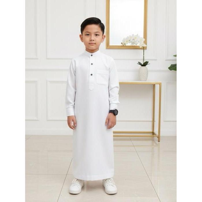 Jubah Gamis Toyobo anak Laki laki-baju koko muslim anak laki laki 1-14 tahun - Putih, M 2-3 tahun