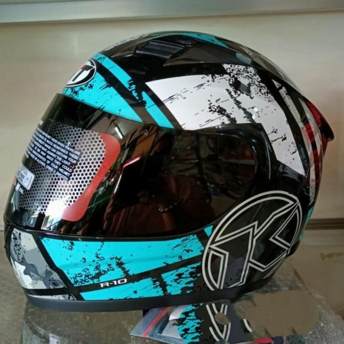 TERMURAH - KYT R10 #3 black Aqua blue Dark Visor