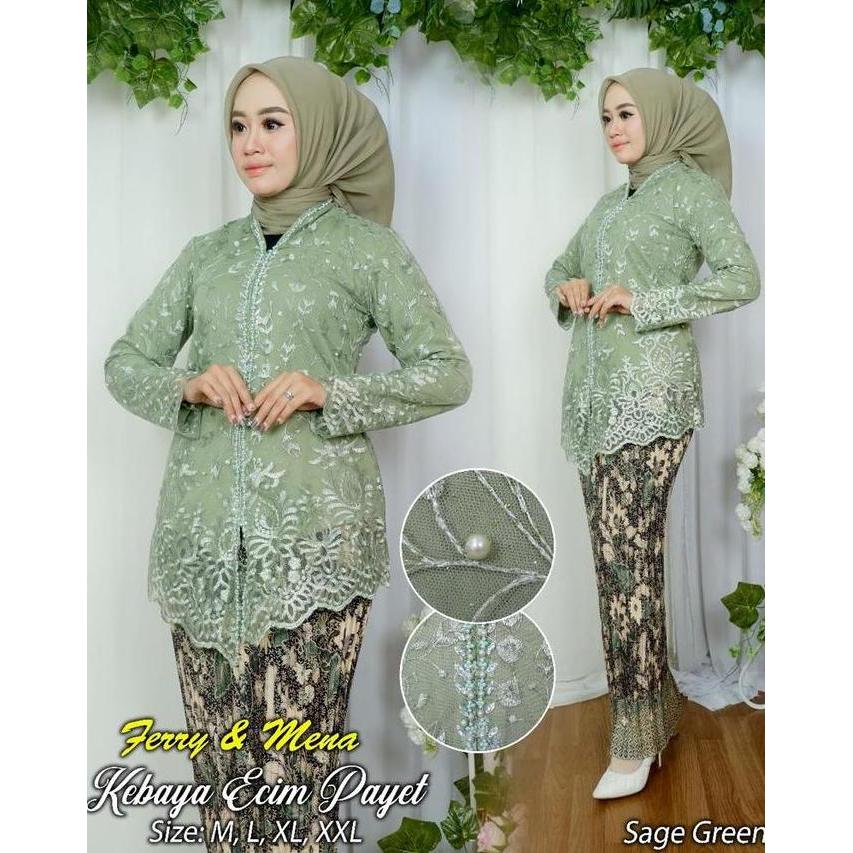 MD13 - Stelan Atasan Kebaya Encim Tille Payet Full Puring Dan Rok Prisket Batik Wanita Panjang Lilit