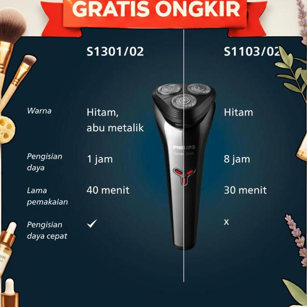 Philips Shaver S1103/02 | Alat Cukur Electric Kumis Dan Jenggot Pria | Hitam | Bandung