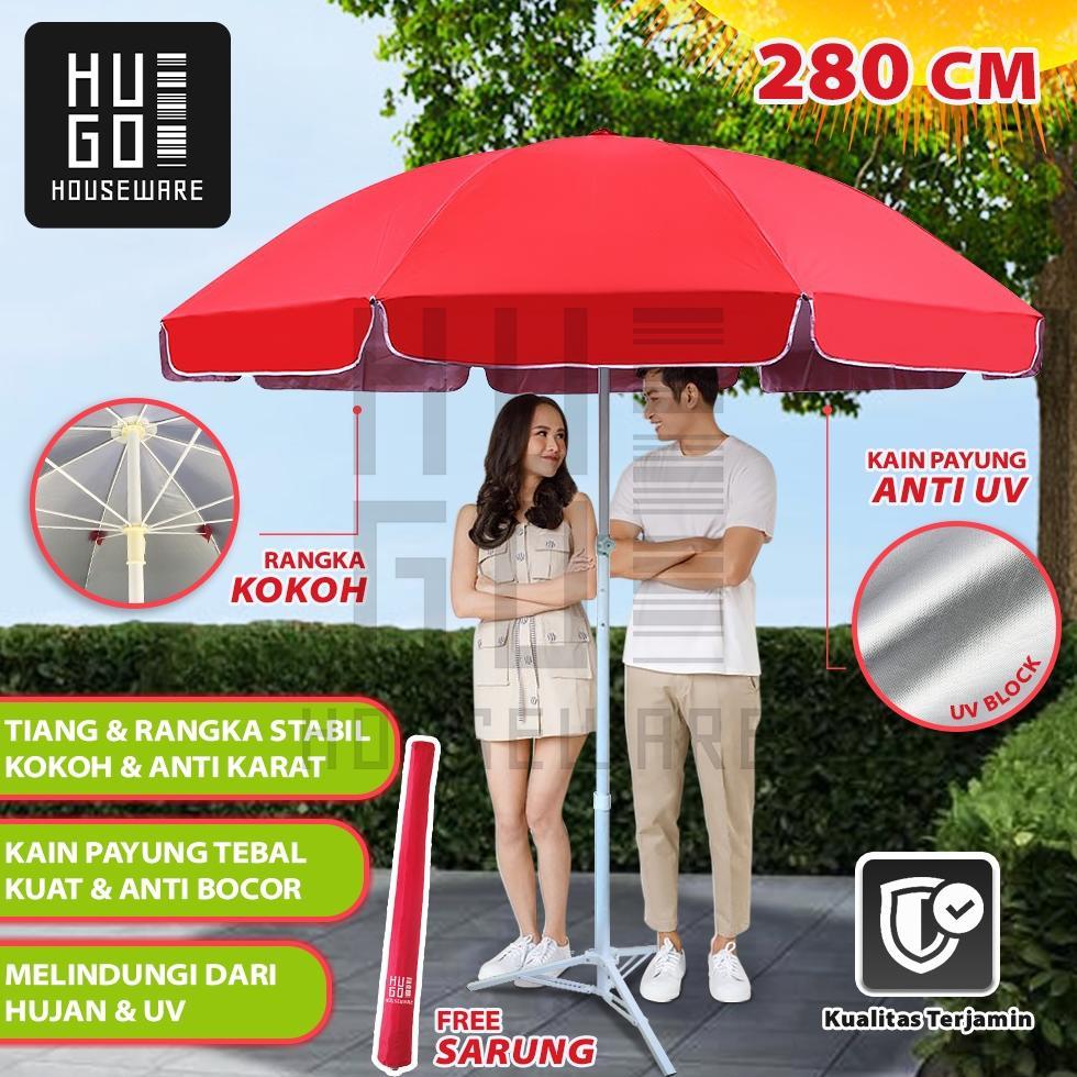 HUGO Payung Jualan 280 Cm Payung Tenda Taman Pantai Cafe Bazar Lapak Dengan Sarung