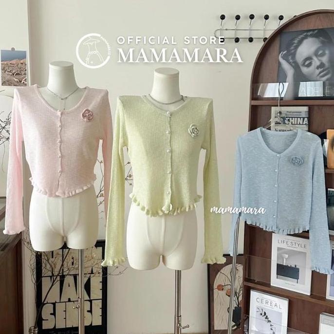 MAMAMARA - Cardigan Outer Rajut Tipis Bunga Mawar Luaran Santai Adem Knitwear Simple Daily Wanita Ka