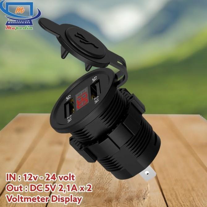 Charger Tanam HP Mobil Motor Matic Truk 2 USB Anti air 12 - 24 Volt