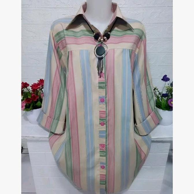 Iyakirim- Al Dharren Tunik Jumbo Blouse Kemeja Kotak Kotak Blus Office Wanita Baju Atasan Katun Panj