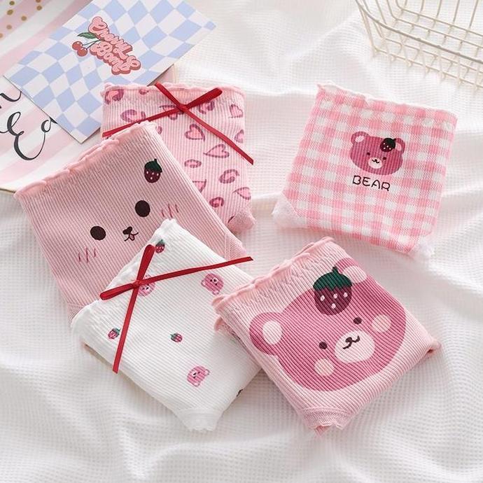 AI90 >> 5Pcs CD Celana Dalam Wanita CD27 Motif Lucu Katun Cewek Spandex Dewasa